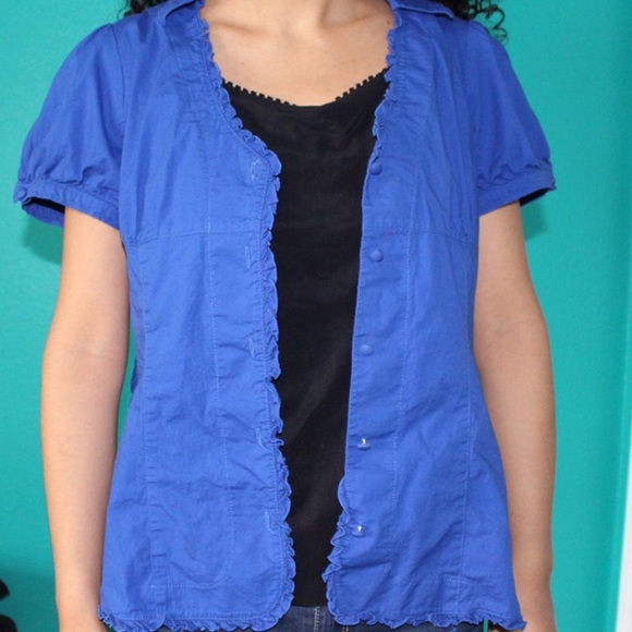 vintage 90s/2000s royal blue button up fang top - Picture 4 of 6